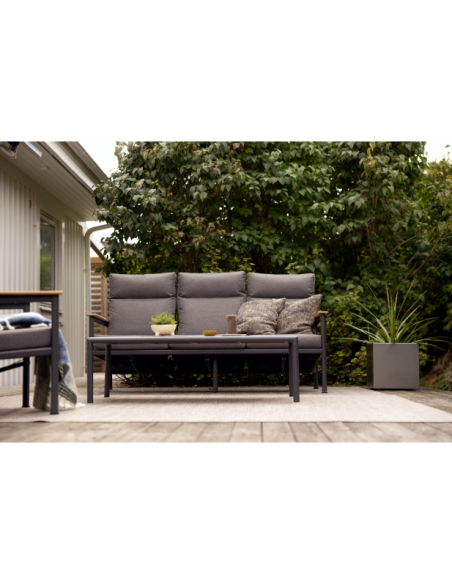 Sofá 3 Plazas Exterior GORDON, Aluminio, Textilene, Teca / Gris Antracita - Brafab