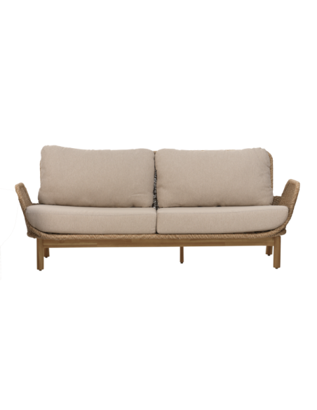 Sofá Exterior 2, Aluminio, Ratán Sint, Madera de Teca / 5 Plazas LILY, Beige - Brafab