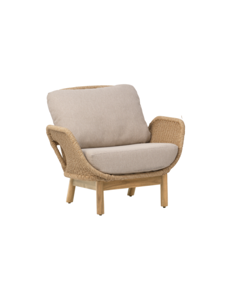 Sillón Exterior LILY, Aluminio, Ratán Sint, Madera de Teca / Beige - Brafab