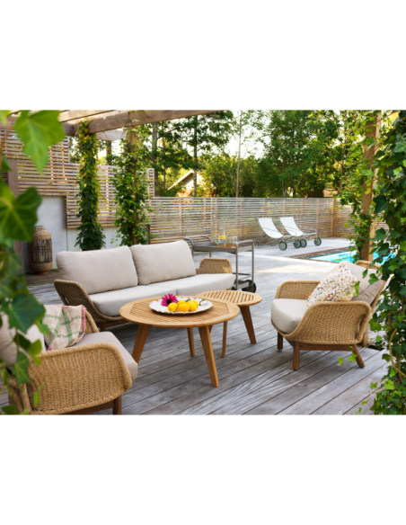 Sillón Exterior LILY, Aluminio, Ratán Sint, Madera de Teca / Beige - Brafab