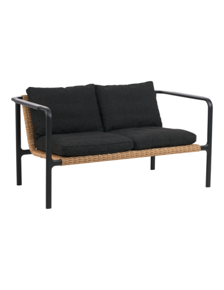 Sofá 2 Plazas Exterior MOTTY, Aluminio, Ratán Sint, Poliéster Reciclado / Negro - Brafab