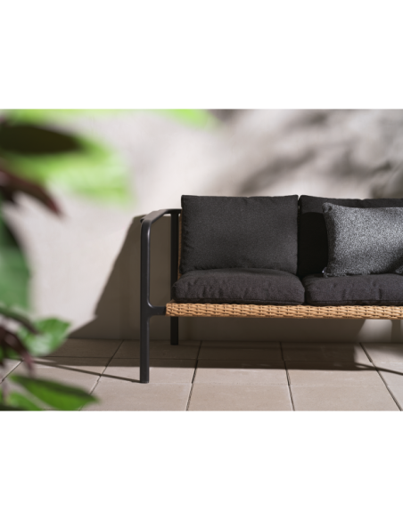Sofá 2 Plazas Exterior MOTTY, Aluminio, Ratán Sint, Poliéster Reciclado / Negro - Brafab