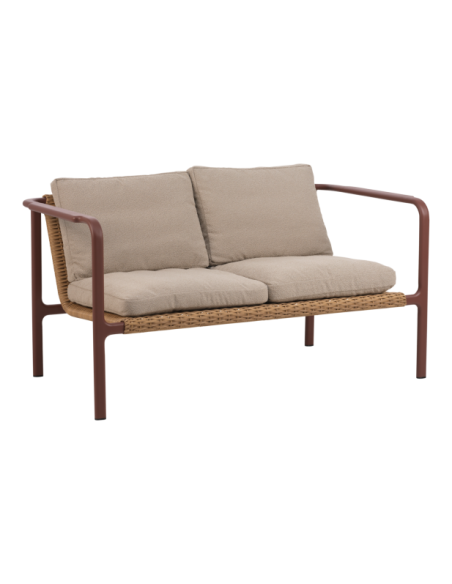 Sofá 2 Plazas Exterior MOTTY, Aluminio, Ratán Sint, Poliéster Reciclado / Rojo / Beige - Brafab