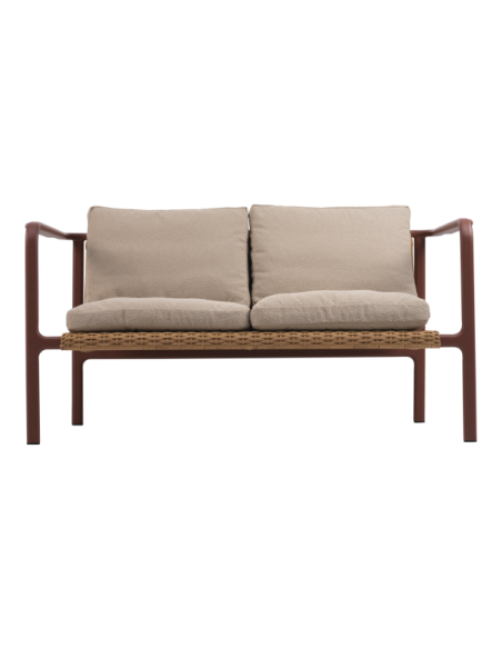 Sofá 2 Plazas Exterior MOTTY, Aluminio, Ratán Sint, Poliéster Reciclado / Rojo / Beige - Brafab