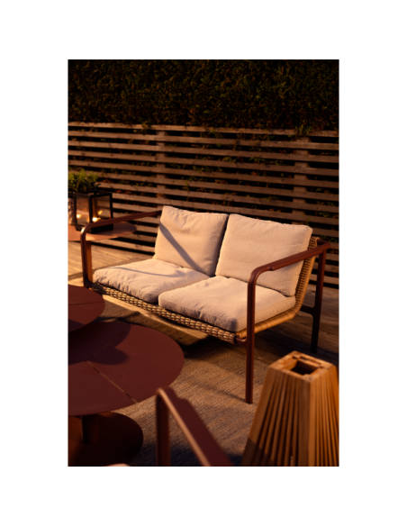 Sofá 2 Plazas Exterior MOTTY, Aluminio, Ratán Sint, Poliéster Reciclado / Rojo / Beige - Brafab