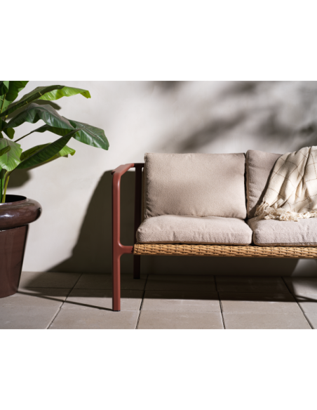 Sofá 2 Plazas Exterior MOTTY, Aluminio, Ratán Sint, Poliéster Reciclado / Rojo / Beige - Brafab