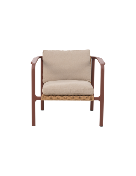 Sillón Exterior MOTTY, Aluminio, Ratán Sint, Poliéster Reciclado / Rojo / Beige - Brafab