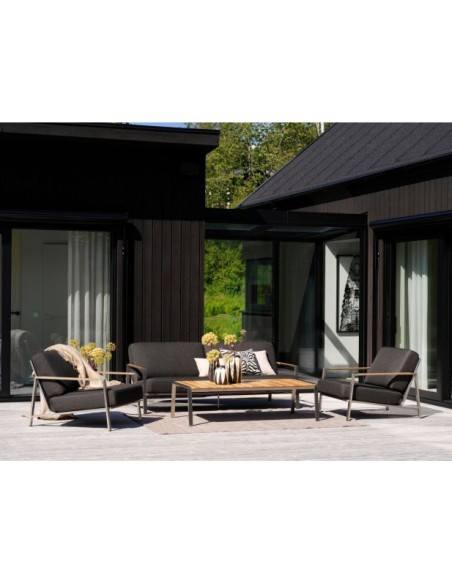 Sofá Exterior 2, Acero Inox, Madera de Teca FSC™ / 5 Plazas NAOS, Gris / Negro - Brafab