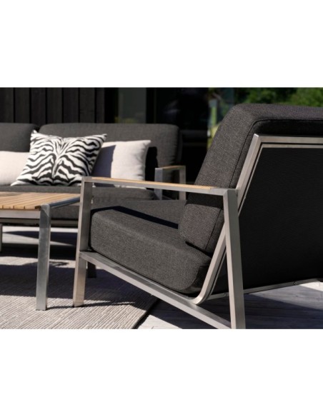 Sillón Exterior NAOS, Acero Inox, Madera de Teca FSC™ / Acero Inox / Negro - Brafab