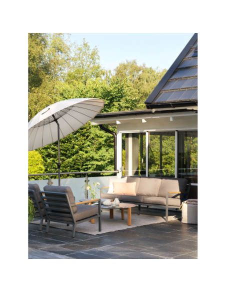 Set Exterior Sofá 3 Plazas y 2 Sillones NOVA, Aluminio, Poliéster Reciclado, Teca / Gris Antracita / Taupé - Brafab