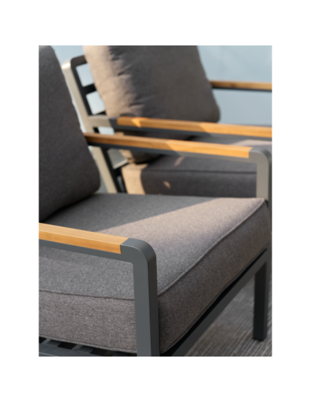 Set Exterior Sofá 3 Plazas y 2 Sillones NOVA, Aluminio, Poliéster Reciclado, Teca / Gris Antracita / Taupé - Brafab