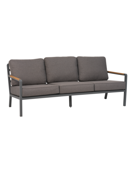 Set Exterior Sofá 3 Plazas y 2 Sillones NOVA, Aluminio, Poliéster Reciclado, Teca / Gris Antracita / Taupé - Brafab