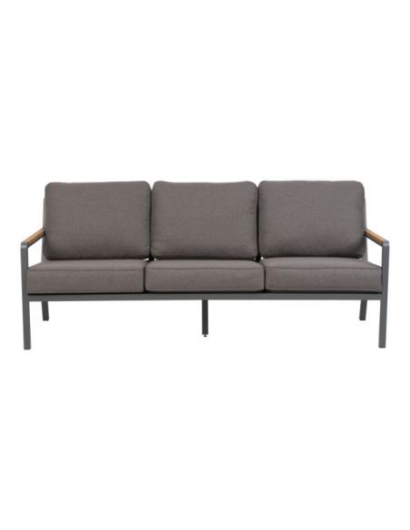 Set Exterior Sofá 3 Plazas y 2 Sillones NOVA, Aluminio, Poliéster Reciclado, Teca / Gris Antracita / Taupé - Brafab