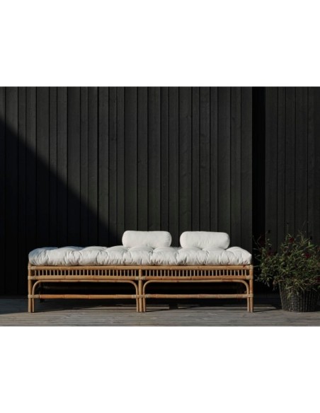 Sofá Cama Exterior VALLDA, Ratán, Olefina / Natural / Blanco - Brafab
