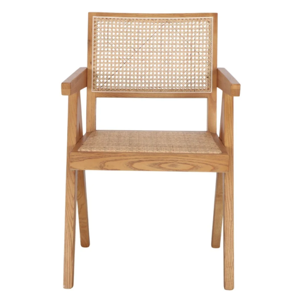 Silla con Brazos CHANDIGARH, Madera Natural / Ratán Natural. Vackart