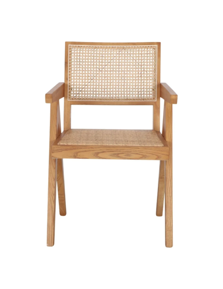 Silla con Brazos CHANDIGARH, Madera Natural / Ratán Natural. Vackart