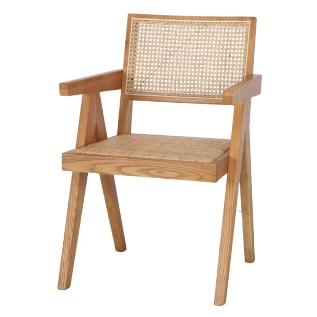 Silla con Brazos CHANDIGARH, Madera Natural / Ratán Natural. Vackart