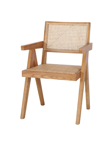 Silla con Brazos CHANDIGARH, Madera Natural / Ratán Natural. Vackart