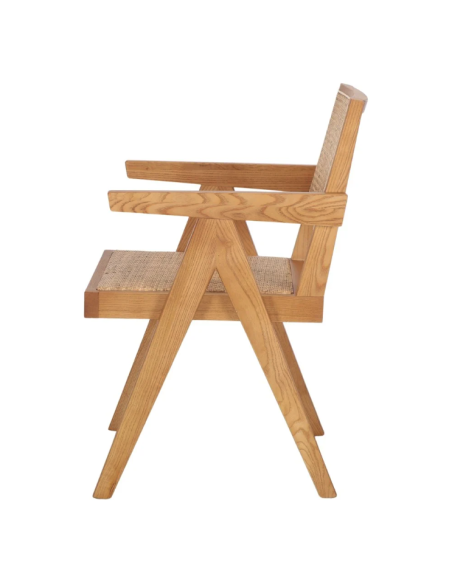 Silla con Brazos CHANDIGARH, Madera Natural / Ratán Natural