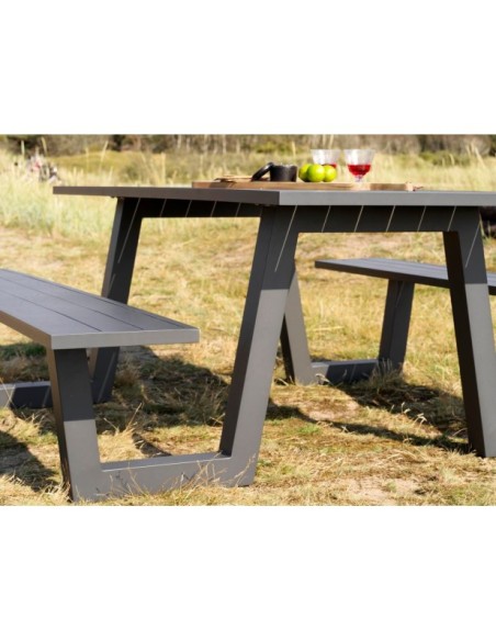 Set de Picnic (Mesa + 2 Bancos) BOLID, Aluminio Gris Antracita - Brafab