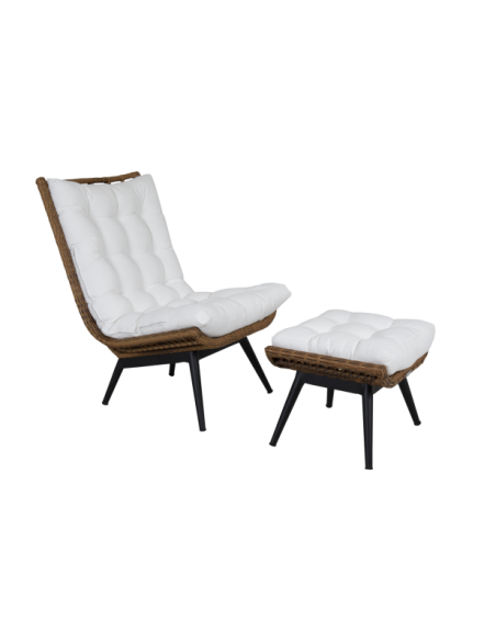 Sillón Exterior COVELO, Ratán Sintético / Natural / Blanco - Brafab