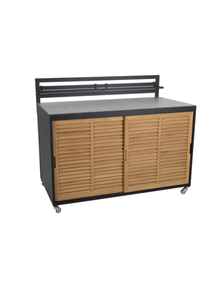 Cocina Exterior FORNAX Encimera Grande, Aluminio / Teca Natural / Negro - Brafab