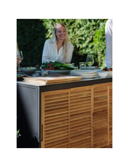 Cocina Exterior FORNAX Encimera Grande, Aluminio / Teca Natural / Negro - Brafab