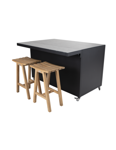 Cocina Exterior FORNAX Encimera Grande, Aluminio / Teca Natural / Negro - Brafab