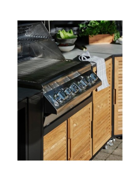 Cocina Exterior FORNAX Módulo Esquina, Aluminio / Teca Natural / Negro - Brafab