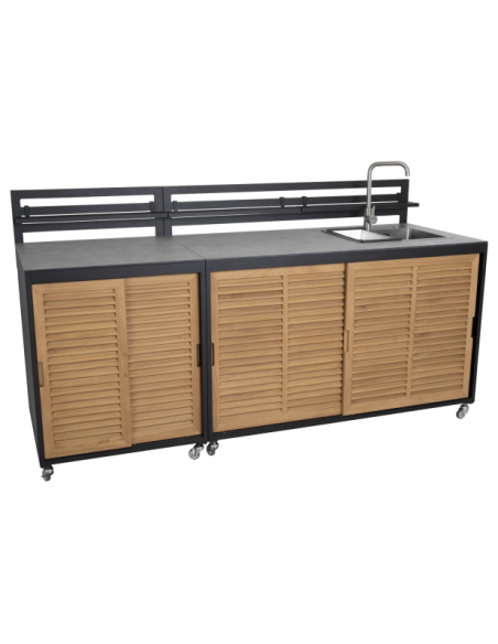 Cocina Exterior FORNAX Módulo Esquina, Aluminio / Teca Natural / Negro - Brafab