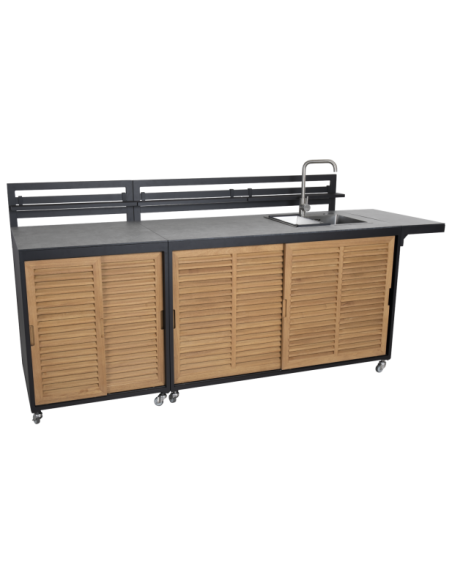 Cocina Exterior FORNAX Módulo Esquina, Aluminio / Teca Natural / Negro - Brafab