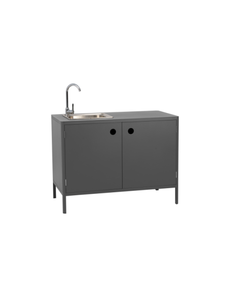 Cocina Exterior KELIA - Aparador con Grifo y Fregadero 121x91/125 cm, Aluminio Gris Antracita - Brafab