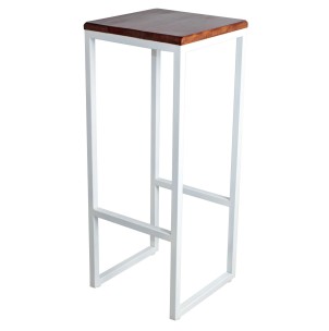 Taburete TOWN blanco 75 cm, estilo vintage con estructura de hierro con reposa-pies y asiento en madera.