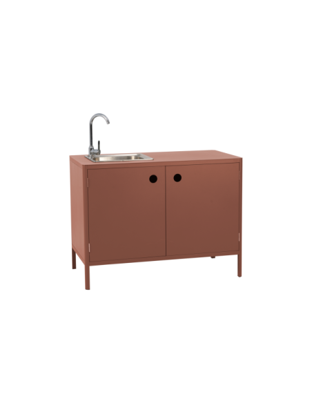Cocina Exterior KELIA - Aparador Grifo y Fregadero 121x91/125 cm, Aluminio Rojo - Brafab