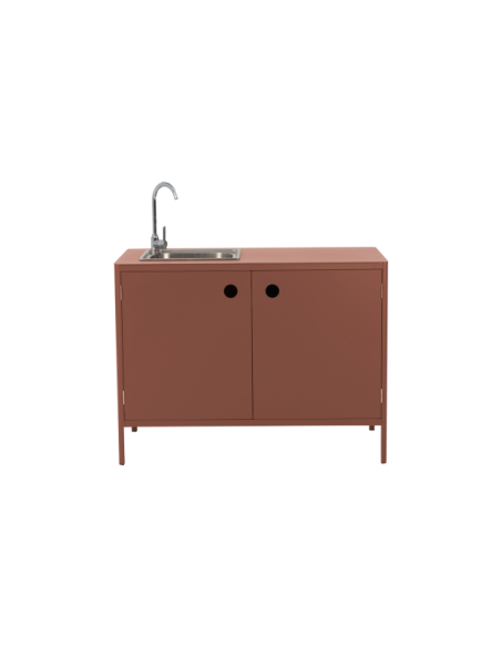 Cocina Exterior KELIA - Aparador Grifo y Fregadero 121x91/125 cm, Aluminio Rojo - Brafab