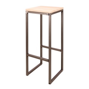Taburete TOWN Barniz 75cm, estilo vintage, con estructura de hierro con reposa-pies y asiento en madera, con estilo Vackart