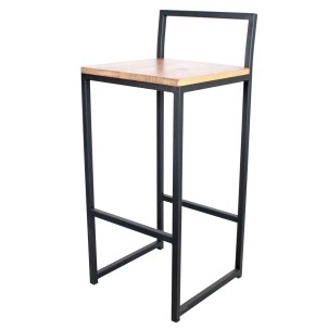 Taburete ALAMEDA NEGRO, estructura en acero con reposa-pies, y asiento en madera envejecida. Ideal como taburete para barra de bar.