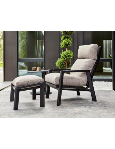 Sillón SLIDE Reclinable y Plegable, Aluminio / Textilene / Negro / Natural - Brafab