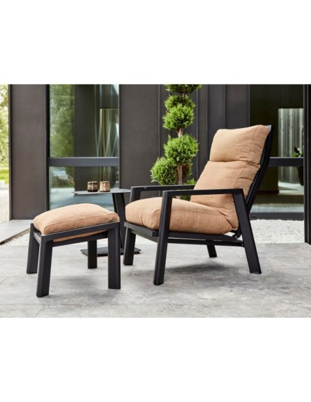 Sillón SLIDE Reclinable y Plegable, Aluminio / Textilene / Negro / Canela - Brafab