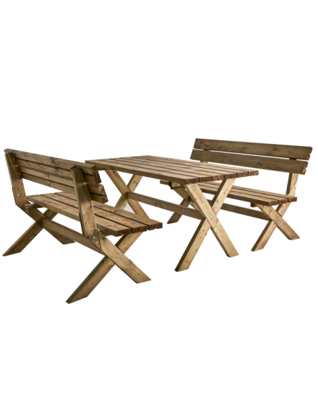 Set de Comedor Exterior TALLBACKEN (Mesa + 2 Bancos), Madera Marrón - Brafab