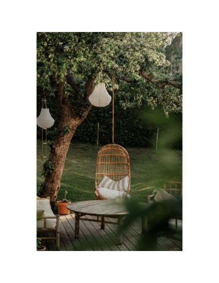 Sillón Colgante Exterior VALLDA con Cojines, Ratán Natural / Blanco - Brafab