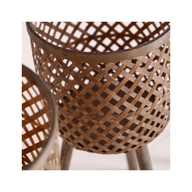 Set 3 Maceteros, Bambú / Marrón -...