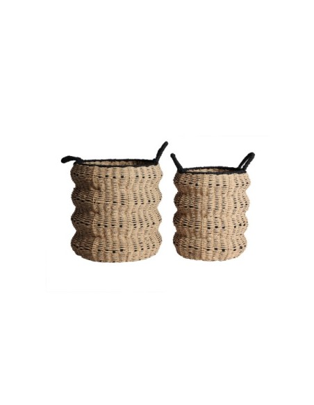 Set 2 Cestos WICA, Fibra Natural / Negro, Natural - Kodu Home Design
