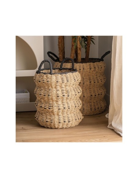 Set 2 Cestos WICA, Fibra Natural / Negro, Natural - Kodu Home Design