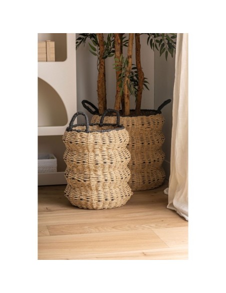 Set 2 Cestos WICA, Fibra Natural / Negro, Natural - Kodu Home Design