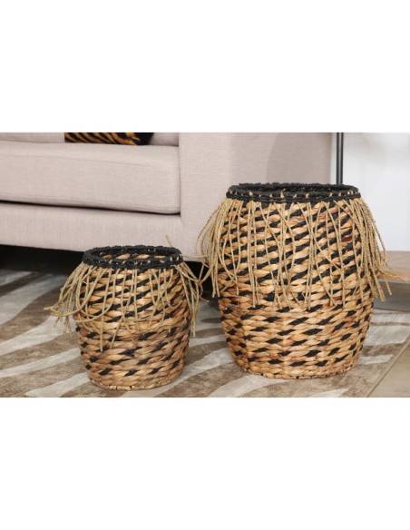 Set 2 Cestos BLAIR, Fibra Natural / Negro, Natural - Kodu Home Design