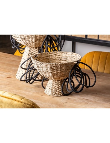 Set 2 Cestos WICA, Fibra Natural / Negro, Natural - Kodu Home Design