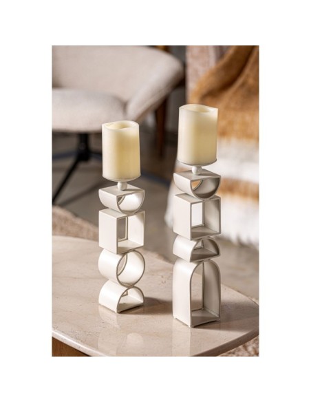 Portavelas GREYLE, Hierro / Blanco Roto - Kodu Home Design