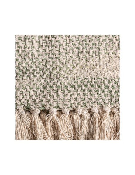 Manta Plaid ESARHE 125x160 cm, Algodón / Beige, Verde - Kodu Home Design