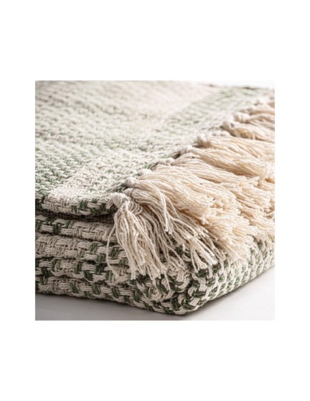 Manta Plaid ESARHE 125x160 cm, Algodón / Beige, Verde - Kodu Home Design